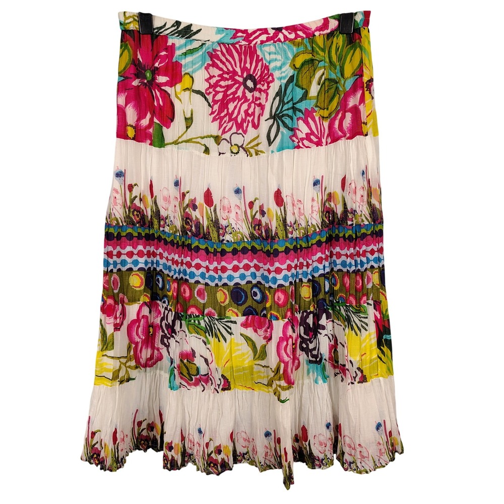 Womens L Choices Floral Tiered Midi Skirt Multicolor Cotton Boho Cottagecore